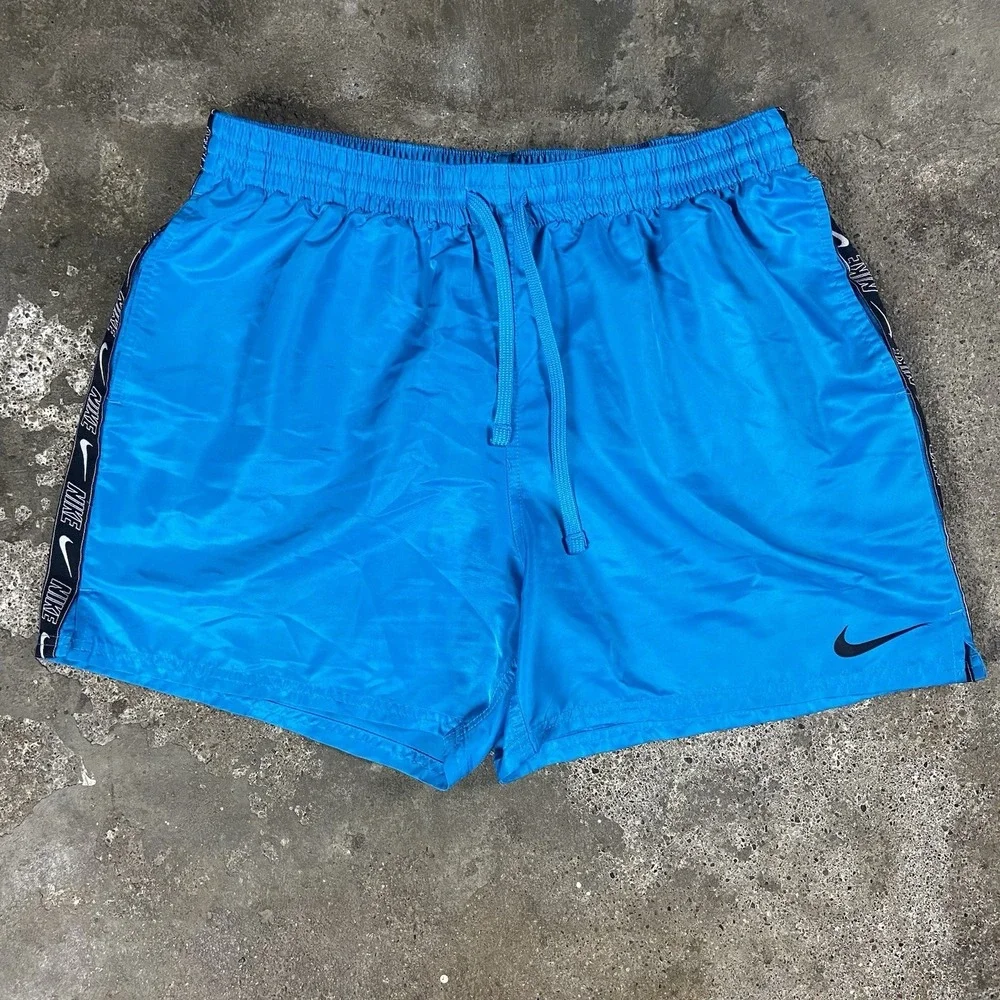 Nike Swim Volley Shorts Men's Size XL Blue‎ Logo Tape Outdoor Athletic Swoosh